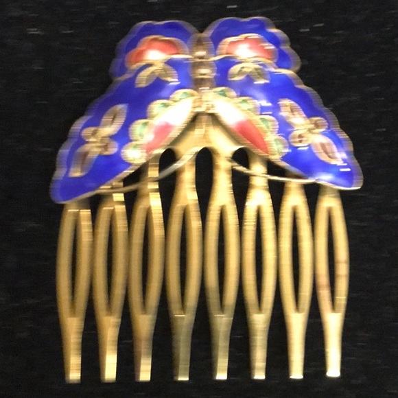80s Vintage Butterfly Enamel Cobalt Blue Combs - Picture 4 of 6